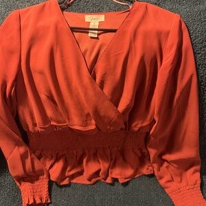 Long sleeve ruffle top (burgundy red) - Jessica Simpson